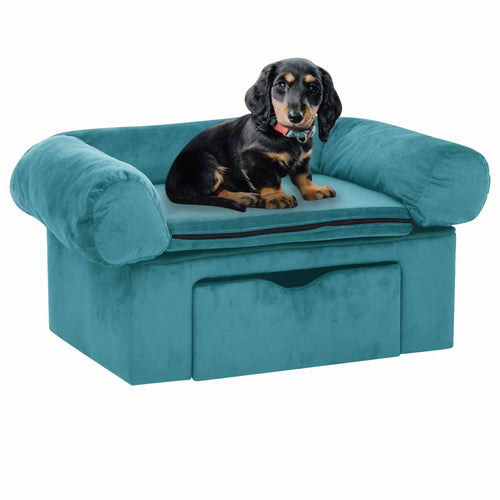 VidaXL Hondenbank met opslag turquoise 75 x 50 x 38cm pluche-0