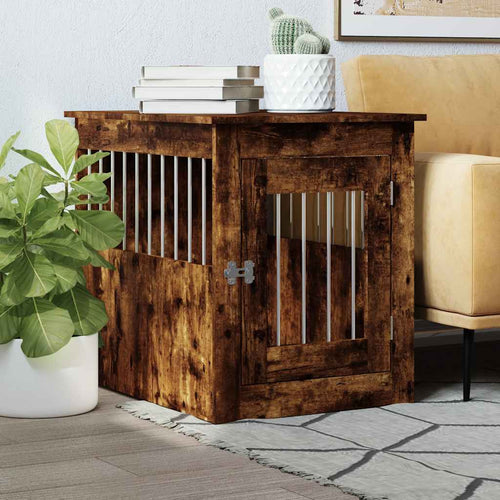 Vidaxxl dog crate 55x75x65 cm crafted wood, smoked oak-0